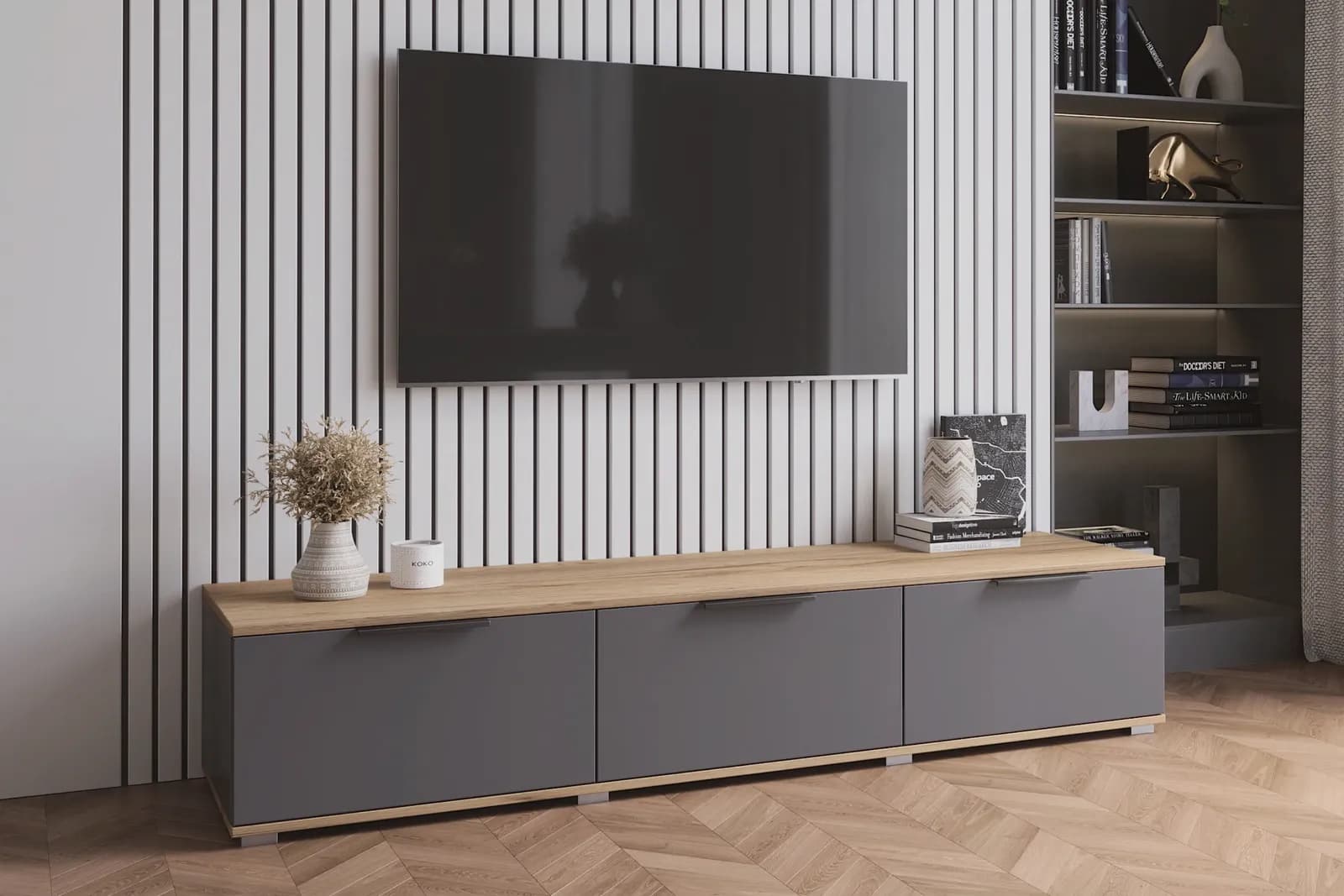 ПРАЙМ тумба 180×35 см (дуб крафт золотой/серый графит)